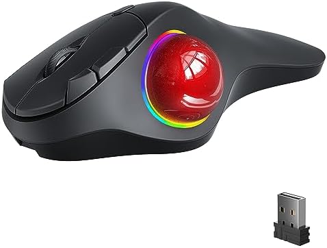 Souris trackball sans Fil, Souris RGB Rechargeable et Ergonomique, contrôle Simple du Pouce, 5 DPI réglables, 3 connexions d'appareils (Bluetooth ou USB), pour PC, iPad, Mac, Windows, AndroidAvis,  Fiche Technique et Prix au Maroc