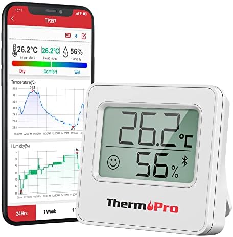Thermopro TP357 Petit Thermometre Interieur Numérique Bluetooth de Hygrometre Interieur, Termometre Maison Pieces Thermomètre Connecté Utilisé avec Smart APP, Hygrometre Cave a Vin Multifonctions Avis, Fiche Technique et Prix au Maroc