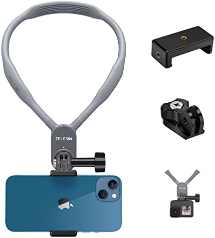 TELESIN Long Magnetic POV Neck Mount Necklace Holder with Phone Clip, Video Vlog Chest Shoulder Lanyard Body Strap Attachment for GoPro Max Mini Hero 11 10 9 8 7 Insta360 DJI Action AccessoriesAvis, Fiche Technique et Prix au Maroc