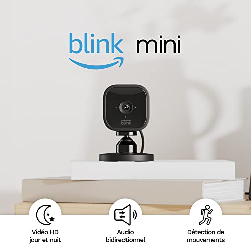 Blink Mini | Caméra d'intérieur connectée compacte à brancher | Vidéo HD 1080p, vision nocturne, détection de mouvements, audio bidirectionnel, config. facile, fonctionne avec Alexa | 1 caméra, Noir Fiche Technique et Prix au Maroc