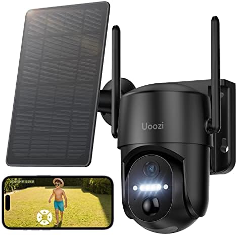 Uoozi Caméra Surveillance WiFi Extérieure sans Fil Solaire, 2K Caméra Dôme Orientable 360° avec PIR Détection de Mouvement, Vision Nocturne Couleur, Audio Bidirectionnel, Sirène d'alarme, IP66 Étanche Fiche Technique et Prix au Maroc