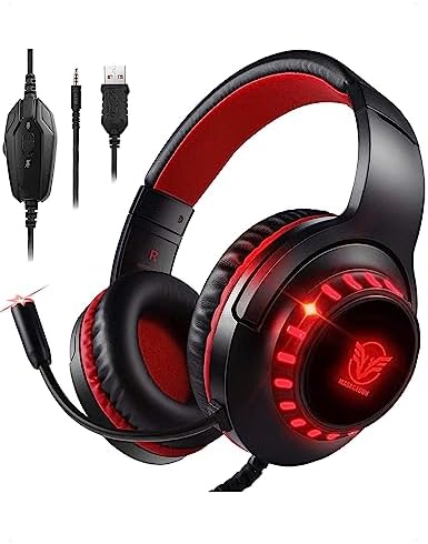 Pacrate Casque Gaming pour PS4/PS5/Xbox One/PC/Nintendo Switch, Casque Gamer PC avec Micro Casque Gaming Switch avec LED Lampe, Casque Gaming PS5 avec Stéréo Basse Micro Anti-Bruit - Rouge Avis, Fiche Technique et Prix au Maroc