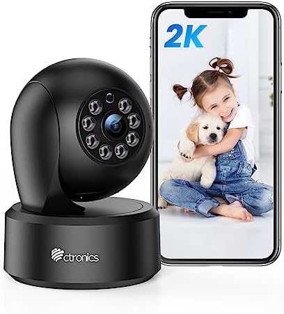Ctronics 2K 3MP Caméra Surveillance WiFi Intérieur, 360° PTZ Caméra, IP Caméra avec Détection Humaine/Mouvement, Suivi Auto, Vision Nocturne IR 20M, Audio Bidirectionnel, Sirène pour Bébé/Animaux Fiche Technique et Prix au Maroc