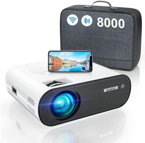 Vidéoprojecteur WiFi Bluetooth, 8500 Lumens WiMiUS Vidéoprojecteur WiFi Portable Full HD Supporte 1080P Mini Projecteur WiFi LED Home Cinéma Fonction Zoom pour Smartphone/PS5/TV Stick/Box HDMI AV USB Fiche Technique et Prix au Maroc
