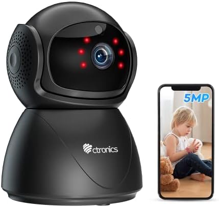 Ctronics 5MP Caméra Surveillance WiFi Intérieur 2.4/5Ghz 360° PTZ Caméra IP WiFi avec Détection Humaine/Mouvement Suivi Auto Vision Nocturne IR 20M Audio Bidirectionnel pour Bébé/Animaux Fiche Technique et Prix au Maroc