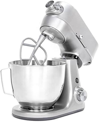 GE Tilt-Head Electric Stand Mixer | 7-Speed, 350-Watt Motor | Includes 5.3-Quart Bowl, Flat Beater, Dough Hook, Wire Whisk & Pouring Shield | Countertop Kitchen Essentials | Granite Gray Avis, Fiche Technique et Prix au Maroc