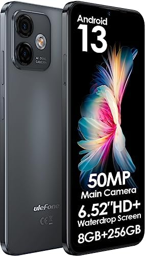 Ulefone Android 13 Téléphone Note 16 Pro(256Go ROM), Jusqu'à 16Go RAM, 8MP+50MP, Smartphone Double SIM Débloqué, 6,52'' Ecran HD+,Batterie 4400mAh,Empreinte Digitale+Reconnaissance Faciale GPS Noir Fiche Technique et Prix au Maroc