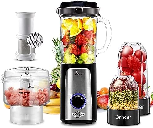 Sangcon 5 in 1 Blender and Food Processor Combo for Kitchen, Small Electric Food Chopper for Meat and Vegetable, 350W High Speed Blenders with 2 Speeds and Pulse for Smoothies and Shakes Avis, Fiche Technique et Prix au Maroc
