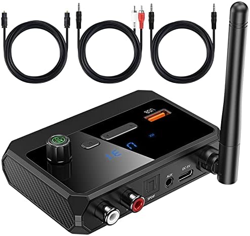 Bluetooth Receiver Adapter - Bluetooth 5.3 Audio Receiver Wireless Music Adapter for Home Stereo/Car Stereo/AV Receiver/Headphone/Speaker, Optical RCA AUX 3.5mm Jack Aduio Adapter with Display Fiche Technique et Prix au Maroc