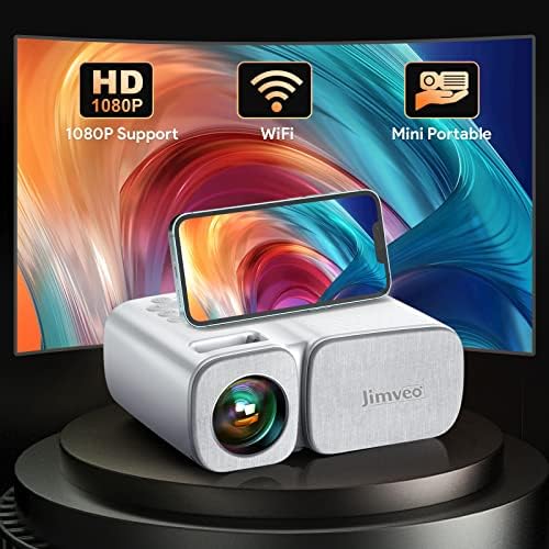 Videoprojecteur, 8000L Mini Projecteur Portable, Jimveo Retroprojecteur WiFi Full HD 1080P Supporté, Video Projecteur Home Cinéma pour Smartphone, Compatible avec HDMI/USB/AVAvis, Fiche Technique et Prix au Maroc