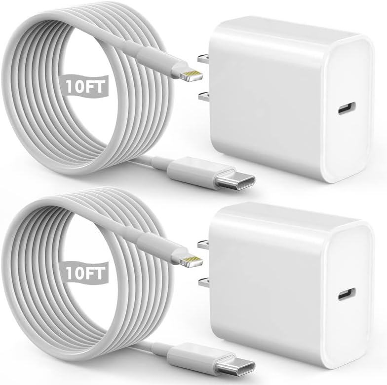 Chargeur rapide pour iPhone, chargeur mural USBC rapide de 3 m 【 Certifié Apple MFi 】 Lot de 2 blocs de chargeur rapide PD USB C 20 W + câble de charge rapide Lightning de 3 m pour iPhone 14/Pro/Pro Max/Plus/13/12/11/XS/XR/X /iPad
 Fiche Technique et Prix au Maroc