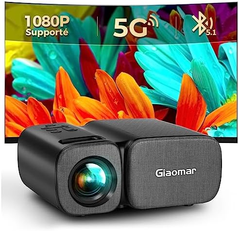 Mini projecteur, Vidéoprojecteur 5G WiFi Bluetooth 8000 Lumens Full HD 1080P Supporté, Giaomar Rétroprojecteur LED pour Home Cinéma, Compatible avec Smartphone HDMI USB FirestickAvis, Fiche Technique et Prix au Maroc