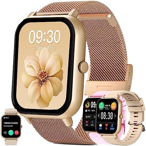 Montre Connectée Femme, 1.83" Smartwatch avec Appel Bluetooth 5.1/Numérotation, 123 Modes Sportifs, Cardiofrequencemètre, Podometre Moniteur de Sommeil, 5ATM Fitness Tracker pour Android iOS (Or) Fiche Technique et Prix au Maroc
