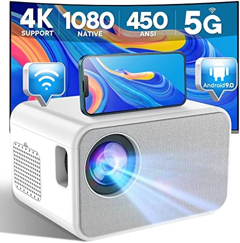 KYASTER Projecteur 1080P natif, 450 ANSI Lumen Mini projecteur 4K supporté, 4P/4D Keystone Correction, Android 9.0 OS avec Netflix/Youtube Apps, 5G WiFi Wireless Screencast for iPhoneAvis, Fiche Technique et Prix au Maroc