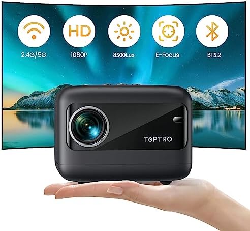 【Focus Électrique】Mini Projecteur,5G WiFi Bluetooth TOPTRO 8500 Lumens Vidéoprojecteur Portable 1080P Supporté,Retroprojecteur avec Fonction de Correction, Compatible avec Smartphone/HDMI/USB/TV Stick Fiche Technique et Prix au Maroc