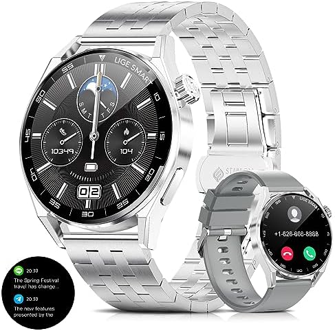 LIGE Montre Connectée Homme avec Appel Bluetooth, 1.39'' Smartwatch Montre Intelligente avec Assistente Vocale Moniteur de Fréquence Cardiaque Sommeil SpO2, IP68 Étanche Podomètre Android iOS, Argenté Fiche Technique et Prix au Maroc
