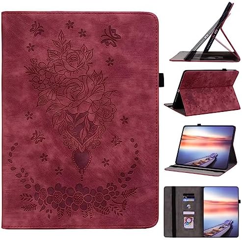Coque Huawei MediaPad M5 Lite 10 Case Fleurs Papillon Housse en Cuir PU Flip Stand Portefeuille Tablet Etui Coque de Protection avec Fente Carte pour Huawei MediaPad M5 Lite 10, Rouge Fiche Technique et Prix au Maroc