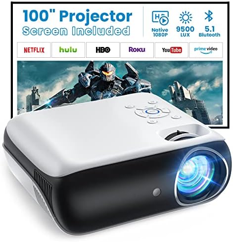 Vidéoprojecteur 5.1 Bluetooth, Native 1080P 9500L Projecteur Supporté 4K Fonction Zoom Portable Mini RétroProjecteur avec écran 100'' Home Cinéma pour Laptop,TV-Stick,HDMI,USBAvis, Fiche Technique et Prix au Maroc