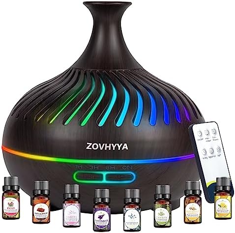 ZOVHYYA Diffuseur Huiles Essentielles 500ML Humidificateurs avec Télécommande 14 LED Diffuseur Aromathérapie 8 Huiles Essentielles 3 Minuterie, Arrêt Automatique et Silencieux pour Cadeau Féminin Avis, Fiche Technique et Prix au Maroc