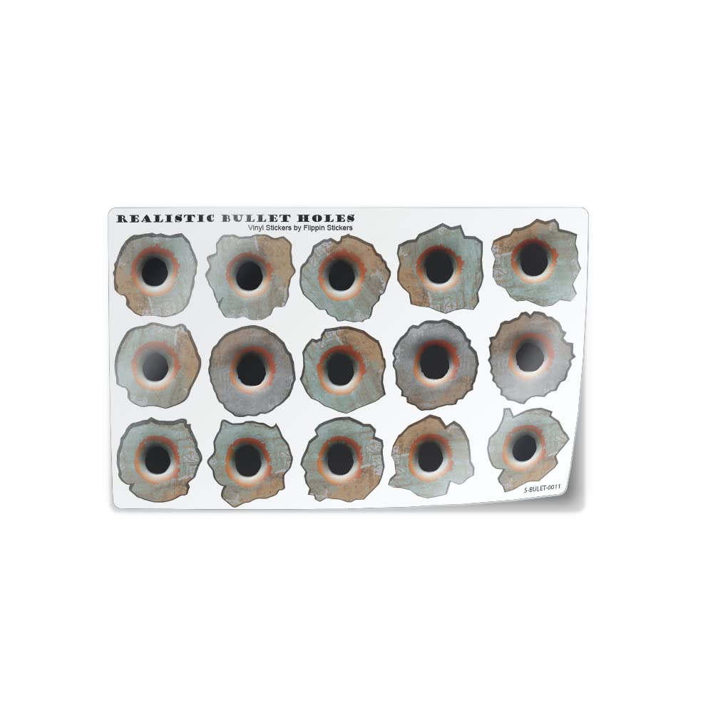 Autocollants réalistes en vinyle avec trou de balle, aspect 3D, petit calibre, aspect rouillé : vinyle résistant aux intempéries, pour couvrir les bosses ou utiliser comme décoration amusante, 15 pièces de 1" autocollants, 1 feuille, par Flippin Stickers
 Fiche Technique et Prix au Maroc