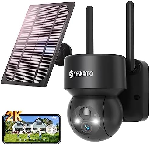 YESKAMO 2K Camera Surveillance WiFi Exterieure sans Fil Solaire 360° Camera Exterieur Solaire avec Panneau Solaire IP66, Vision Nocturne Couleur, Détection Humaine PIR Sirène, Audio Bidirectionnel Fiche Technique et Prix au Maroc