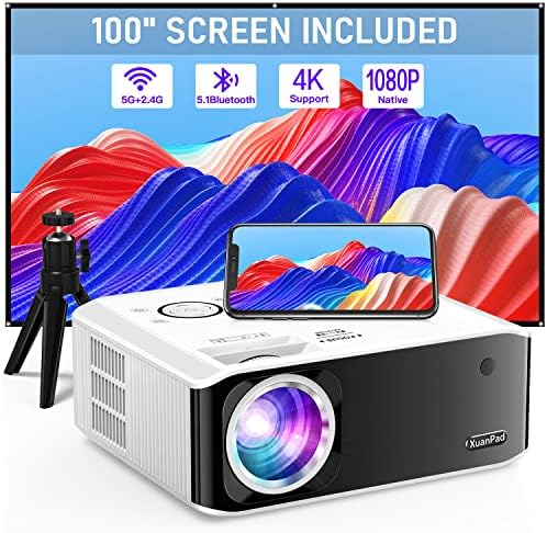 Videoprojecteur XuanPad, 2023 Natif 1080P 5G WiFi Bluetooth Projecteur 4K Supporte, Correction Trapézoïdale 6D/4P, Zoom, 15000L Retroprojecteur avec Trépied pour iOS/Android/TV Stick Fiche Technique et Prix au Maroc