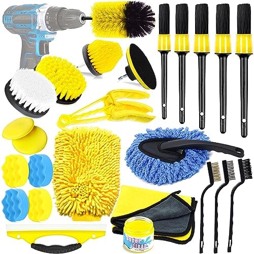 NCKIHRKK 25 Pièces Kit Nettoyage Voiture pour L'intérieur et L'extérieur, Professionnel Kit de Brosse Nettoyage Voiture avec Pinceau Detailing Auto, Kit Polissage Voiture, Gel Nettoyant Voiture Fiche Technique et Prix au Maroc