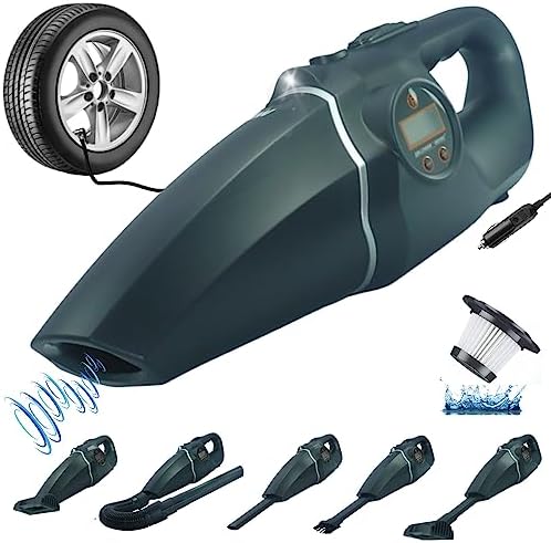 Aspirateur Voiture 120W Portable + Compresseur pour Pression des Pneus, 9 Embouts + Sac de Rangement, 12V Allume Cigare, Accessoire Auto/Camping Car Compact, Gonfleur Ballon/Vélo/Bouée/Etc Fiche Technique et Prix au Maroc
