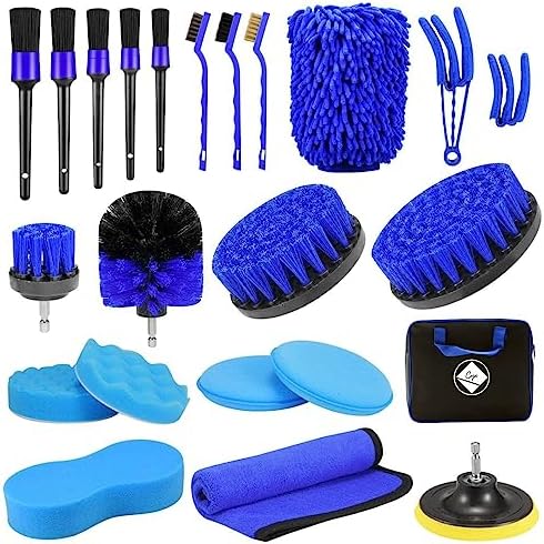 CYA 23 Pcs Kit Nettoyage Voiture, Accessoire Voiture Intérieur Extérieur, Brosse Perceuse, chiffon Microfibre, Pinceau, Accessoires Nettoyage Jantes, Entretien Auto, Moto, Velo,Carrosserie,Phare,Siège Fiche Technique et Prix au Maroc