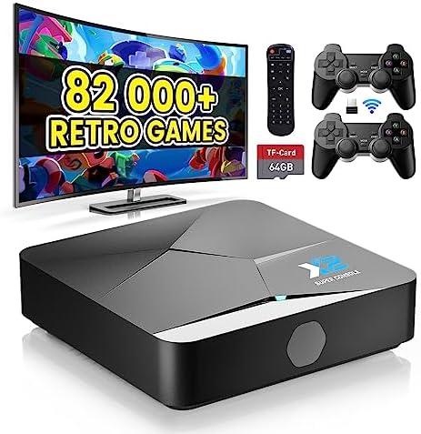Kinhank Console de Jeux Rétro Intégrant 82,000+ Jeux Classiques, Android 9.0/EmuELEC 4.5 Systems Console de Jeu Vidéo pour 4K Sortie, 2 Contrôleurs sans Fil, Compatible 60+ émulateurs . X2-64GB Fiche Technique et Prix au Maroc