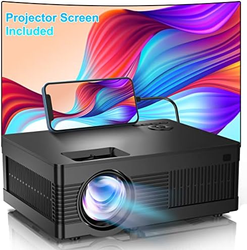 Projector with 100" Screen 9500 Lumens, Movie Mini Projector Full HD 1080P 220" Display Outdoor Projection Home Theater for TV Stick, Video Games, HDMI, USB, TF, VGA, AUX, AVAvis, Fiche Technique et Prix au Maroc