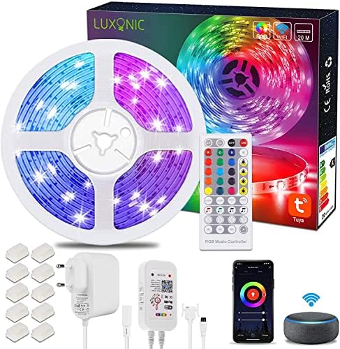 Bande LED WiFi 20M, LUXONIC Ruban LED RGB Synchronisation de la musique contrôlée par APP de Smartphone, Fonctionne avec Alexa Google Assistant, Bande Lumière LED pour Décoration Maison Avis, Fiche Technique et Prix au Maroc