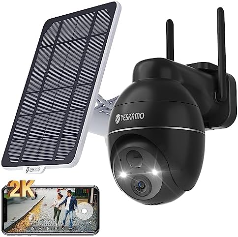 YESKAMO 2K Camera Surveillance WiFi Exterieure sans Fil Solaire, 360° Camera Exterieur Solaire avec Panneau Solaire IP66, Vision Nocturne Couleur, Détection PIR Sirène, Audio Bidirectionnel Fiche Technique et Prix au Maroc