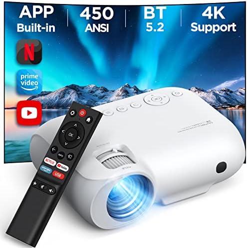 Vidéoprojecteur Portable Bluetooth - 450 ANSI Lumen Projecteur 4K avec Netflix/Prime Video/Youtube Intégrés, Full HD 1080P Natif, YOTON Y9 Retroprojecteur Compatible avec HDMI/USB/Android/Son DolbyAvis, Fiche Technique et Prix au Maroc