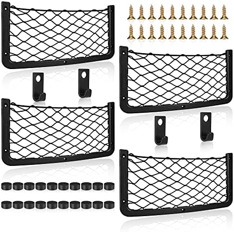 Einesin [4 Pack Filet Rangement pour Voiture, Filet de Rangement de Coffre, Grande Taille, Sac Pocket Organizer de Voiture pour Auto, Camping-Cars, Bateaux, Maison (36.5 * 18.5CM（4 pièces）) Fiche Technique et Prix au Maroc