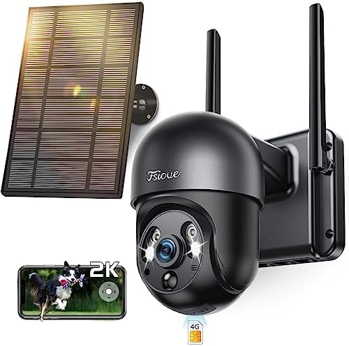 Fsioue 3G/4G LTE Caméra de Surveillance sans Fil Solaire, 2K Camera Exterieur avec Batterie 14400mAh, 360° PTZ Vision Nocturne Couleur, PIR Détection, Audio Bidirectionnel, IP66, Carte SIM Incluse Fiche Technique et Prix au Maroc
