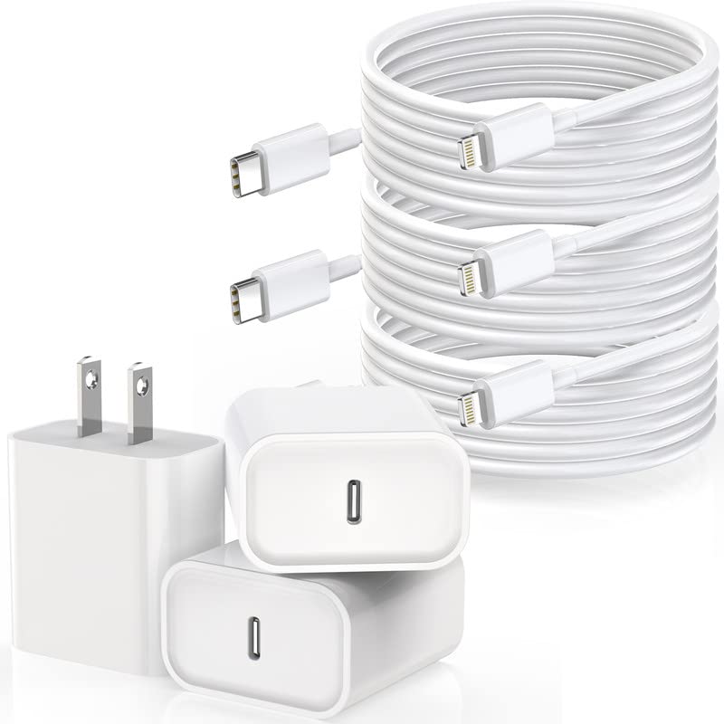 Chargeur ultra rapide long pour iPhone, lot de 3 chargeurs rapides Apple iPhone 【Certifié Apple MFi】 PD USB C Wall iPhone Charger Fast Charging Block 6FT Lightning Cable pour iPhone 14/13/12/11 Pro Max/XR/XS/SE2022/iPad
 Fiche Technique et Prix au Maroc