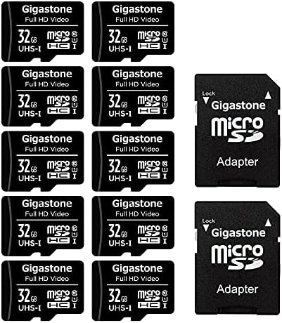Gigastone Carte Mémoire 32 Go Lot de 10 Cartes, Haute Vitesse de Lecture allant jusqu'à 90 Mo/s. idéal pour Drone Full HD Vidéo Caméra Android U1 C10 Carte Micro SDHC avec 4 étuis et 2 adaptateurs SD Fiche Technique et Prix au Maroc