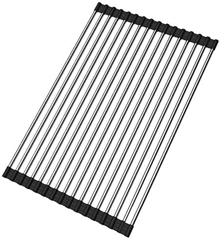 Ahyuan Roll up Dish Drying Rack Over The Sink Kitchen Roll up Sink Drying Rack Portable Dish Drainer Foldable Dish Drying Rack (Stainless Steel 17.7''X11'', Black) Avis, Fiche Technique et Prix au Maroc