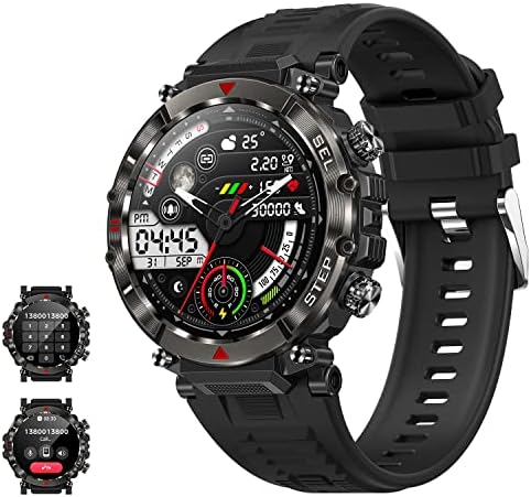 militaire Montre Connectée homme avec appels Bluetooth, assistant vocal, écran HD rond 1,39",moniteur de fréquence cardiaque,tracker de sommeil,100+ modes Sportifs, fitness smartwatch pour Android iOS Fiche Technique et Prix au Maroc