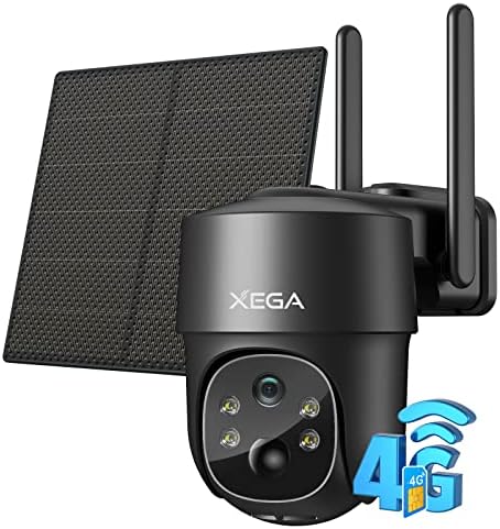 Xega 3G/4G LTE Caméra Surveillance Solaire avec Carte Sim, 2K HD 4G Caméra Extérieure sans Fil inclinable à 355°/90°, Caméra de Surveillance sans WiFi, Vision Nocturne, Détection de Mouvement, IP66 Fiche Technique et Prix au Maroc