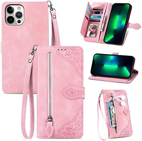 Etui Coque pour Honor V40, Fermeture éclair Housse Pochette en Cuir PU Étui Téléphone pour Honor V40 [Carte Fentes] [Fonction Stand] [Fermeture Magnétique] rose Fiche Technique et Prix au Maroc