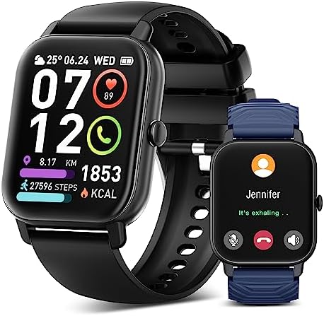 Poounur Montre Connectée Homme Femme avec Appels Bluetooth, 1,85'' Smartwatch avec 112 Modes Sportifs, Cardiofrequencemetre, Sommeil, Etanche IP68, Bracelet Montre Connectée pour Android iOS, Noir Fiche Technique et Prix au Maroc