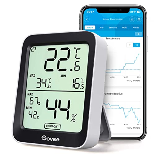 Govee Thermomètre Hygromètre Intérieur Petit Moniteur Mini Numérique à Haute Précision Capteur Humidité Température, LCD Bluetooth Stockage Données Maison Chambre Frigo Cave Garage Serre Avis, Fiche Technique et Prix au Maroc