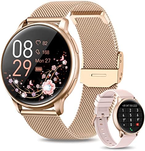 RUXINGX Montre Connectée Femme avec Appel Bluetooth 5.1/Numérotation, Smartwatch IP68 avec Fonction Féminine/SpO2/Fréquence Cardiaque/Sommeil/19 Modes Sportifs/Lecteur Musique/Podomètre iOS Android Or Fiche Technique et Prix au Maroc