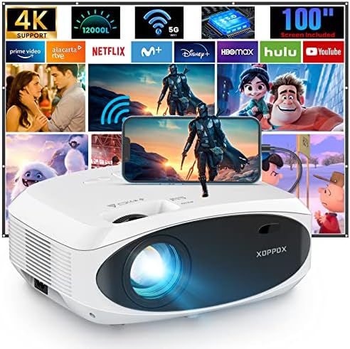 HD Projector with WiFi and Bluetooth- XOPPOX 1080P Native 12000L Video Projector for Outdoor Movies with 100'' Screen, Home Theater Wireless Projector Compatible with HDMI/USB/Laptop/PS4/smartphonesAvis, Fiche Technique et Prix au Maroc