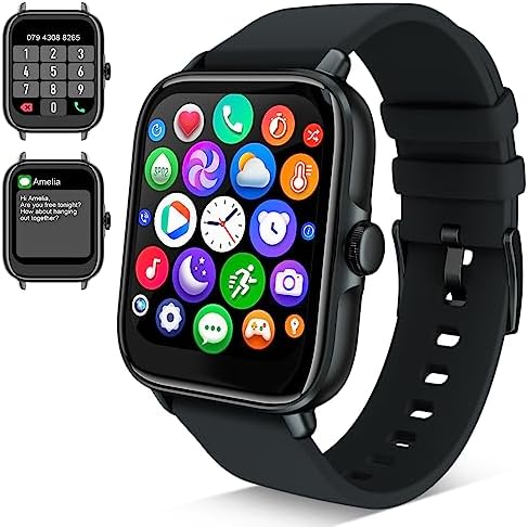 Montre Connectée Repondre Appel et SMS, Smartwatch Homme Femme Bluetooth Sport 1.7" avec Assistant Vocal Podomètre Tracker d'Activité Cardiofrequencemètre, Watch Intelligente per Android iOS, Noir Fiche Technique et Prix au Maroc