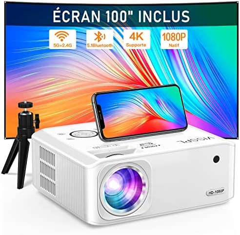Videoprojecteur WiFi Bluetooth, VISSPL Full HD 1080P Projecteur 4K Supporté 15000 L Correction 6D/4P/±50°, Zoom 50%, PPT, RétroProjecteur Video pour TV Stick/iOS/Android/USB/PCAvis, Fiche Technique et Prix au Maroc