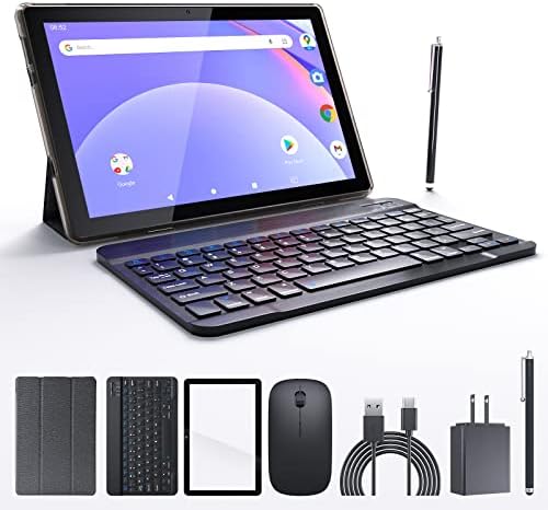 Tablette Android 10 pouces, tablette 2 en 1 avec clavier, étui pour souris, stylet, film trempé 5G Wifi Wifi6 128 Go ROM + 6 Go RAM 10 IN IPS 8MP Appareil photo 6000mAh Batterie 10.1" FHD Android 11 Tab Noir
 Fiche Technique et Prix au Maroc