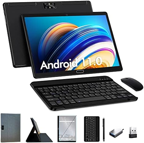 Tablette 10,1 pouces Android 11 Tablettes avec 4G LTE Cellulaire, 4G RAM, 64 Go ROM, 2 en 1, Octa-Core, clavier, étui pour tablette, appareil photo 13MP, Bluetooth, WiFi, GPS, double emplacement pour carte SIM, écran tactile HD, (noir)
 Fiche Technique et Prix au Maroc